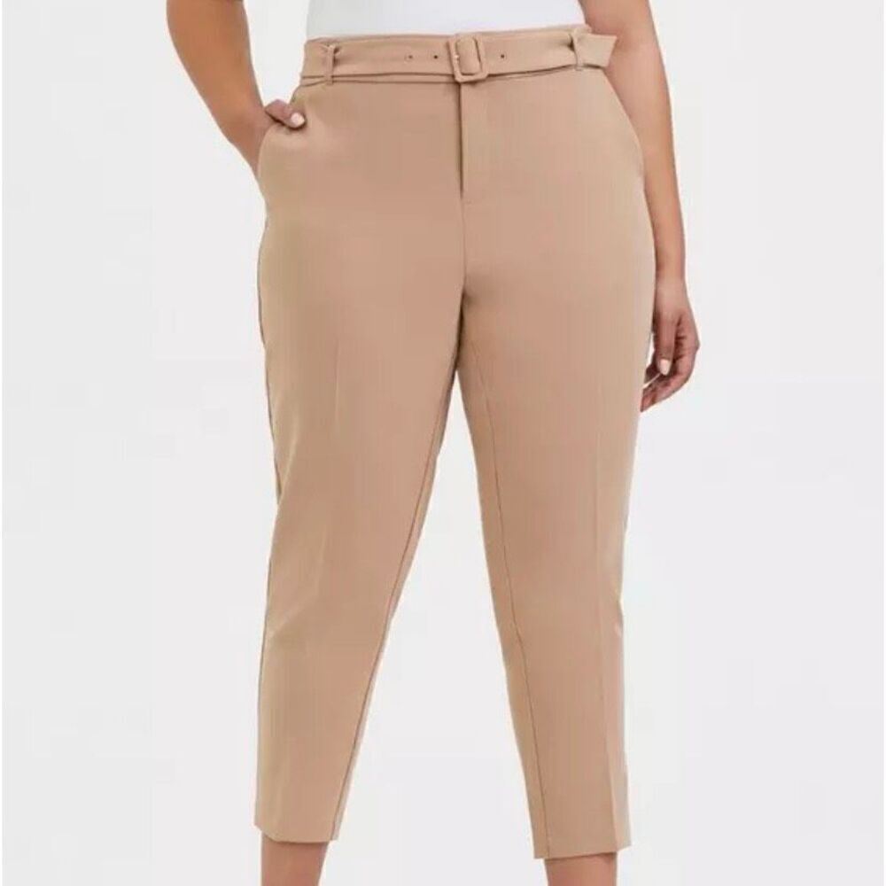 Torrid Tan Belted Tapered Leg Trouser Office Work Pants NWT Plus Size 26/3X